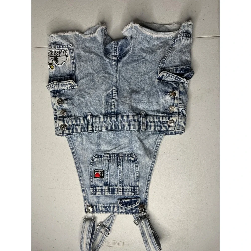 Justice Peanuts Snoopy Acid Wash Denim Shortalls Girls‎ Blue Cargo Bib Overalls